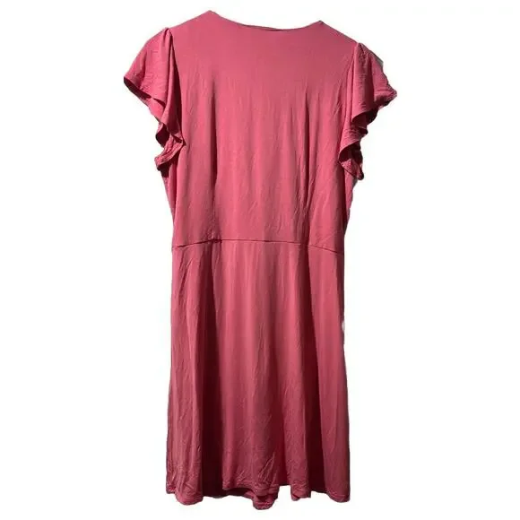 Women’s LOFT Coral Knit Dress Front Twist Size Medium Fit & Flare Knee Length - Picture 3 of 9